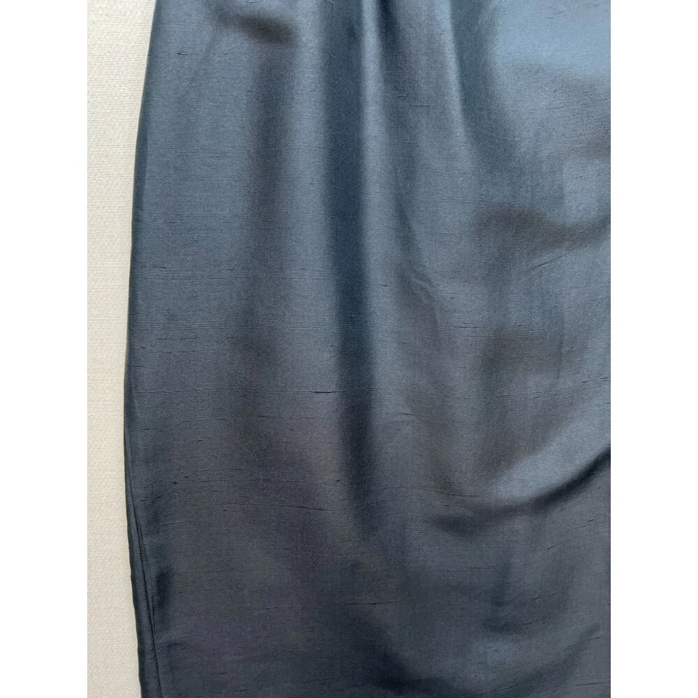 An Ren New York Womens Midi Silk Straight Pencil Skirt Small Black Back Slit - Picture 5 of 10